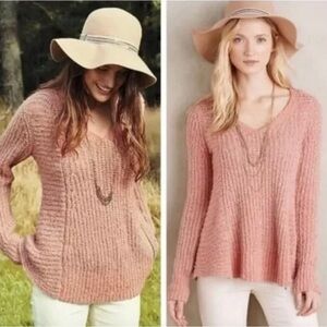 Anthropologie Moth pink Zipped Stitch knitted Pullover Sweater alpaca womens M